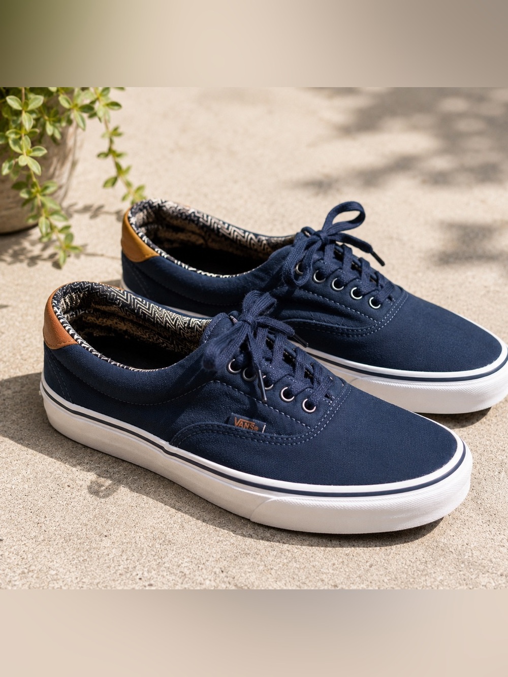 Vans Era 59 Navy Canvas Sneakers Brown Leather Women’s 9